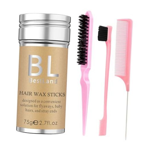 4Pcs Hair Wax Stick & Slick Back Hair Brush Versatile Hair Styling Set, Pink