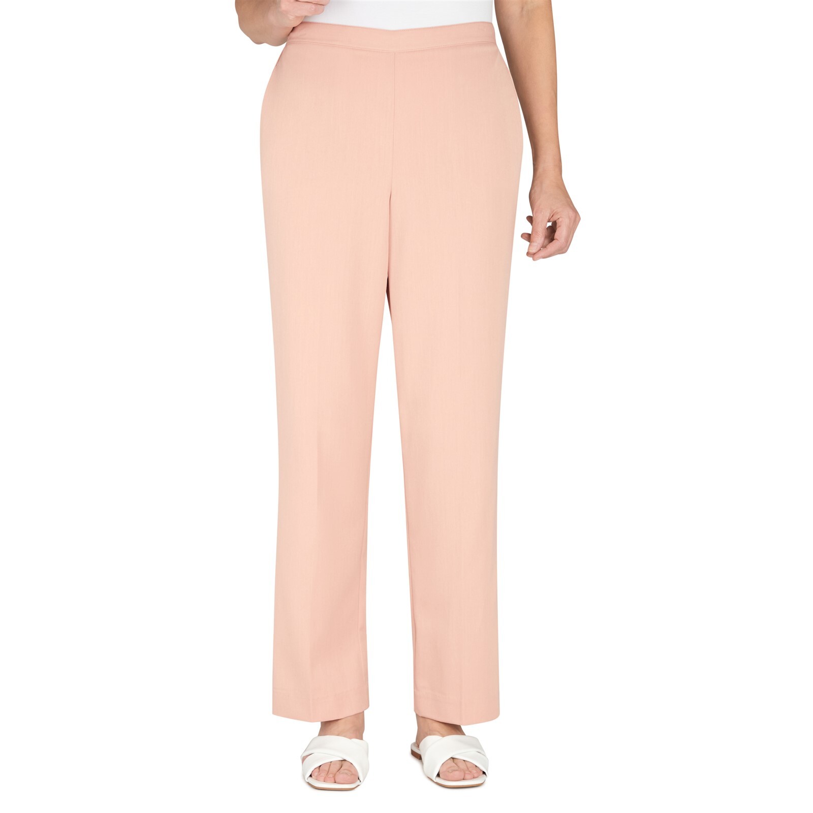Alfred Dunner Peachy Keen Pantaloni da donna dritti pull on pesca 16 W NUOVI (708)