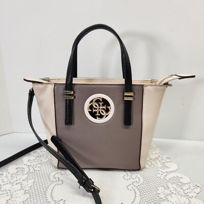 Guess Cream Grey Open Road Mini Bag Purse Removable Strap 7x10” Golden  Hardware