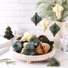 Janinka 24 Pcs Neutral Christmas Paper Honeycomb Ornaments 3D Mini Glitter... 