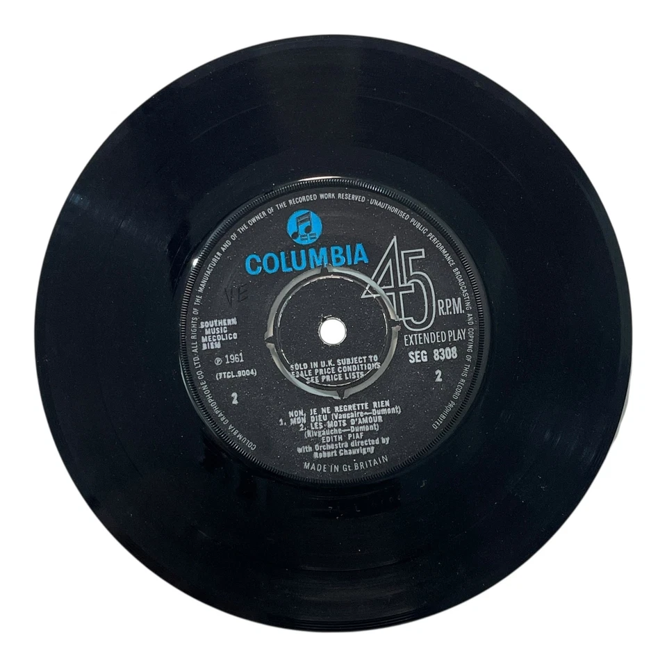 Edith Piaf Non Je Ne Regrette Rien Columbia 45 RPM EP 1961 Vintage French Foto 4 de 4