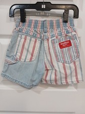 Rare Vintage OshKosh Denim Shorts Red White Striped Made In USA 2T