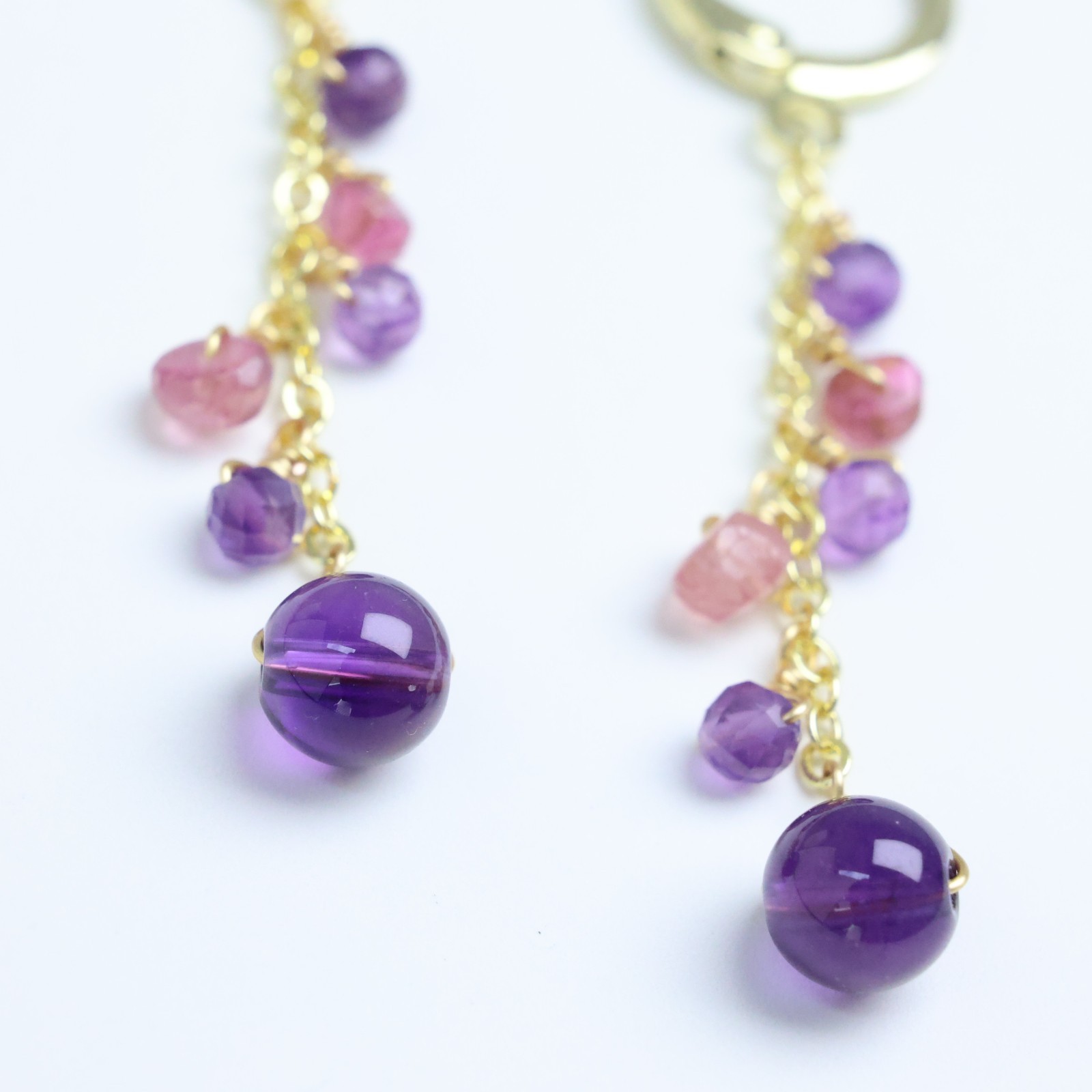 Créoles en améthyste et tourmaline rose 2495 le cadeau d'anniversaire idéal pour femme