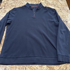 Bugatchi Pullover Sweater Mens XL Navy Quarter Zip Textured Cotton Casual MF2500