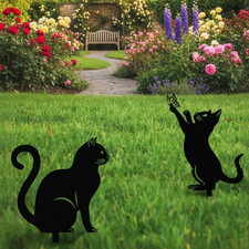 CIFbuy Whimsical Garden Cats Metal Wall Art Decor Black Cat Statue