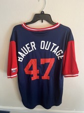MLB Cleveland Indians #47 Trevor Bauer Promo Jersey Men’s XL Navy Blue/Red