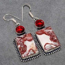 Wave Dolomite Garnet 925 Silver Plated Earrings 2