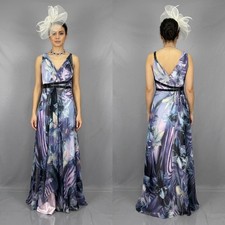 Vera Mont multi printed embellished cruise wedding formal long maxi dress 14