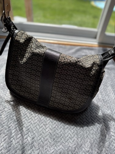 This Is A Vintage Coach Signature Messenger Bag Y2K 2000s Style Brown and Black