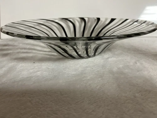 DINO MARTENS MCM MURANO ART GLASS MEZZA FILIGRANA BIANCO NERO FREEFORM OVAL BOWL