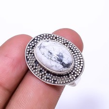 White Howlite 925 Sterling Silver Bali Ring S.9.5 R2, Christmas Gift