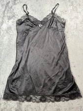 Vintage Wondermaid Lingerie Slip Size 46 Black Nylon Lace Trim USA Made Chemise