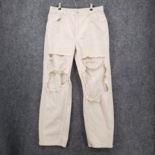 Zara Jeans Womens 12 Beige High Rise Straight Leg Light Wash Zip Fly Ripped