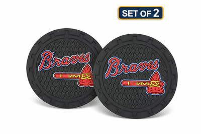 Atlanta Braves Car Coasters Set of 2 Cup Holder Inserts Rubber Mats, Fun Gifts