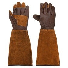 XL Long Gardening Gloves Cowhide Leather Pruning Garden Glove Brown