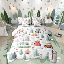 Camper Theme 7 Pcs Comforter Set Queen Bed in a Bag,Happy Camping Bedding Set...