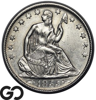 1855 O Seated Liberty Half Dollar Arrows Nice Sharp BU Better Date!