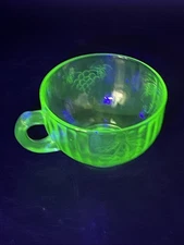 Hazel Atlas Glass Co. Vaseline Glass Fruits Pattern Cup - It Glows - Cup Only