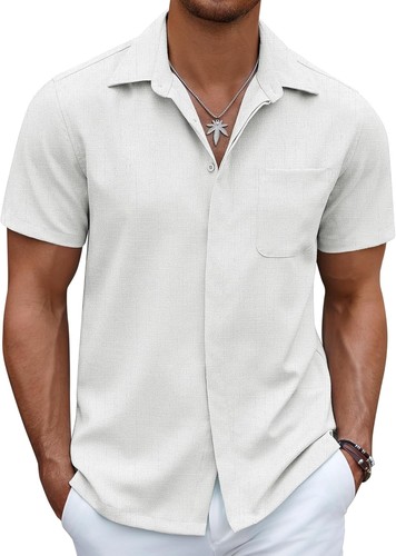 Men's Casual Linen Beach Shirt Button Down Summer Shirt Hawaiian Shirts - Afbeelding 9 van 65