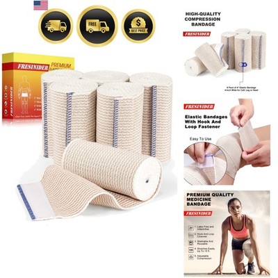 Elastic Bandage Wrap, 6 Pack 4'' Cotton Latex Free Compression Bandage Wrap wi...