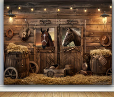 Western Cowboy Birthday Wild West Horse Barn Backdrop Photo Background Decor