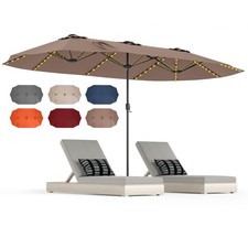 15.5 FT Double-sided Patio Umbrella with Solar Lights Outdoor Twin Size Umbrella
