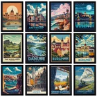 Vintage Travel Europe Holiday Poster Retro City Print Decor Wall Art A5 A4 A3