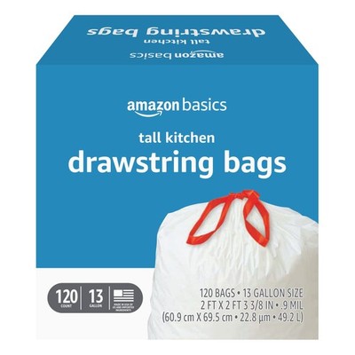 Retailer Basics 13 Gallon Tall Kitchen Drawstring Trash Bags Unscented 120 Count