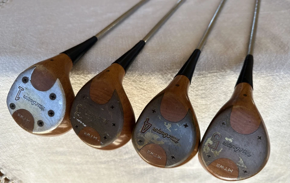 Vintage MacGregor MT Tourney MTW2 Persimmon 1-3-4-5 Woods RH Steel Shaft Golf - Image 4 of 4