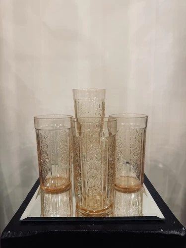 4 Depression Glass Federal Glass Company Sharon/Cabbage Rose Pink Tea Tumblers