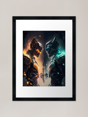 Feuer & Eis, futuristische Machtrüstung gerahmtes Wandbild Poster Leinwanddruck Bild