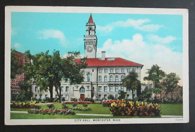 City Hall Worcester MA Unposted Pre Linen Postcard