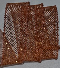 Wired Ribbon Glitz Copper Sparkle Mesh Holiday Halloween Orange 1.5" Fall Bow