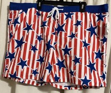 Men s XXL Swim Trunks With Brief Lining, New by Mad Engine -Red,White,Blue