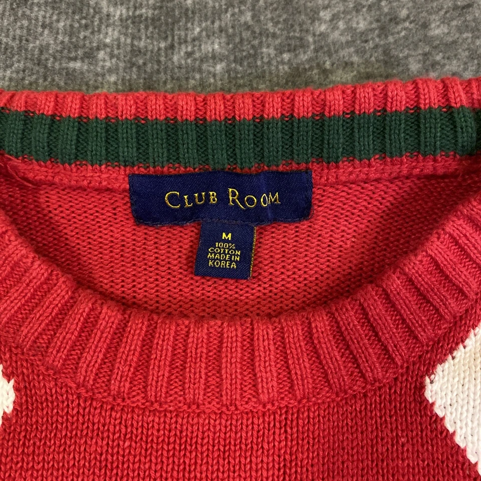 Suéter Top Pullover Manga Larga Argyle Rojo Blanco Verde Club Room Para Hombres Mediano Foto 3 de 4