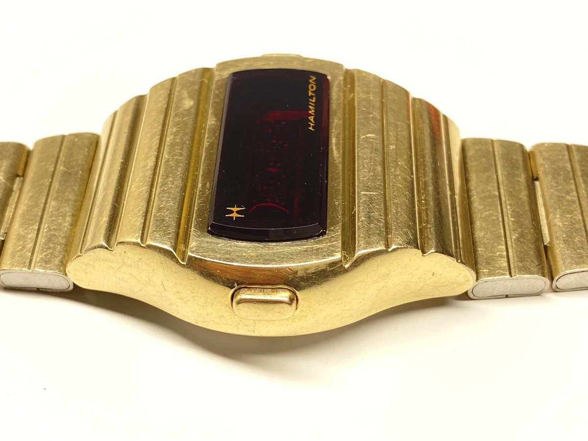 hamilton led month/day 10kt rgp stainless steel watch with box