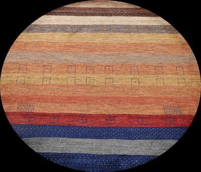 Striped Gabbeh Oriental Wool Area Rug Hand-Knotted Geometric Carpet 8x8 Round