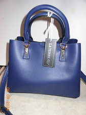 La Terre NWT Blue Vegan Leather Handbag Satchel Medium w/Body Strap NICE L K