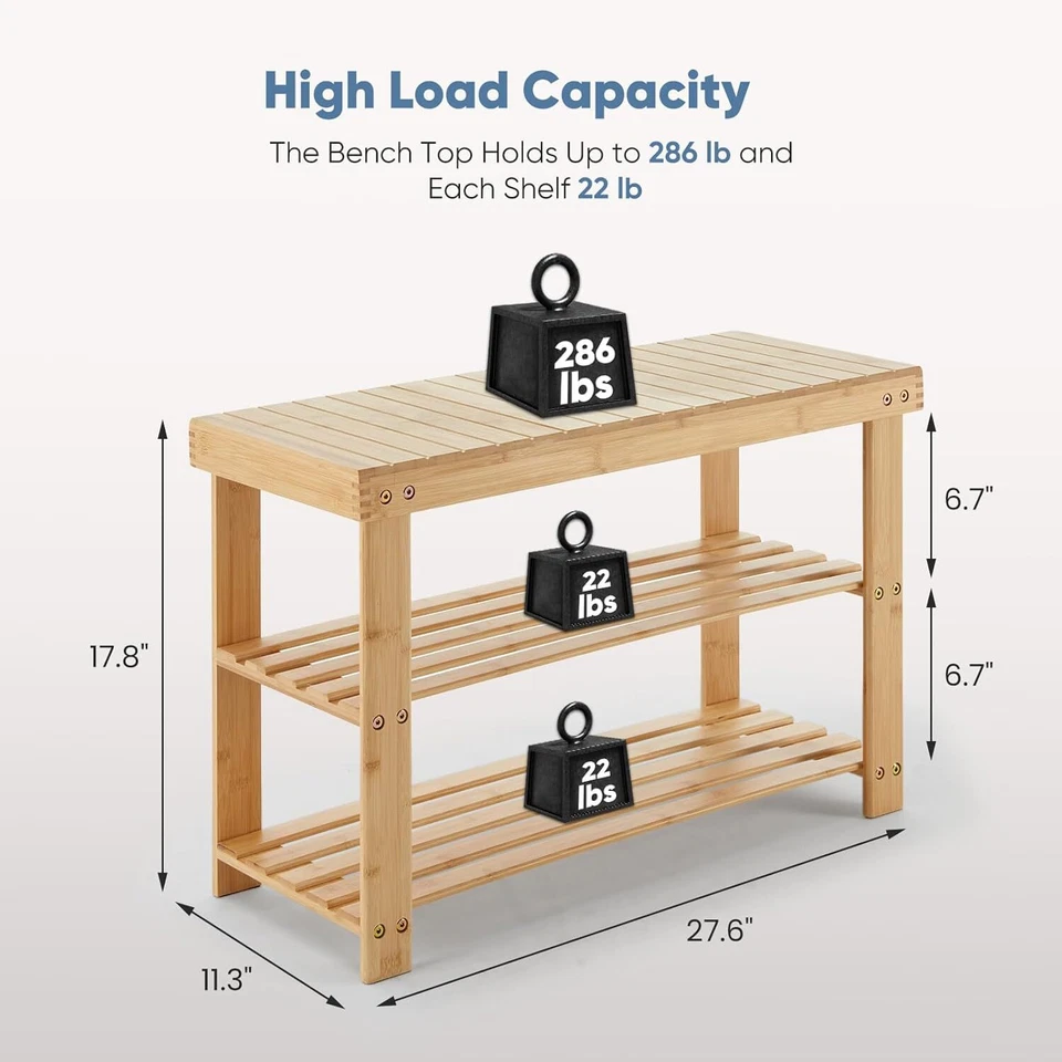 3 Tier Bamboo Shoe Rack Bench Storag Organizer Entryway Hallway Bench Seat Shelf - Image 4 of 4