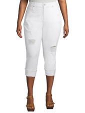 Terra  Sky Women  s Plus Size Skinny Distressed Denim Capris With Roll Cuff NWT