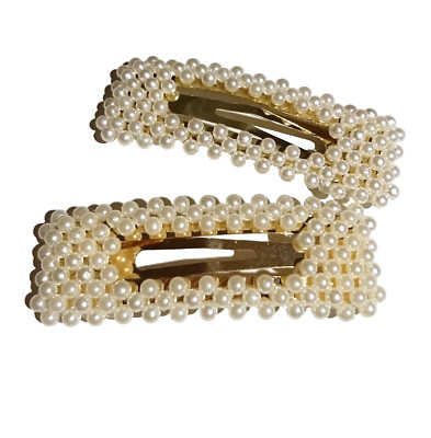 2 Rechteck Kunstperlen goldf offwhite elfenbeinf Haarclips Haarspange Klick