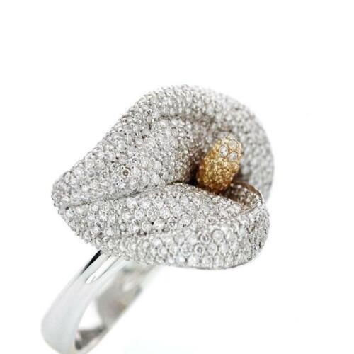Unique Leaf 4.211ct White & Light Yellow Cubic Zirconia 925 Silver Flower Ring - Picture 2 of 6
