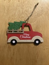 Truck Merry Christmas With Tree Ornament 5 X 4 Inches