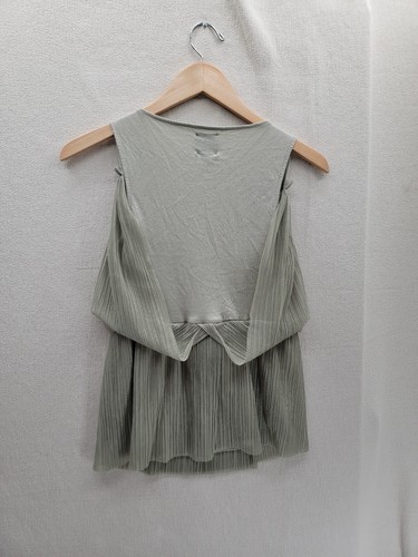 Chemisier sans manches en V plissé mousseline de soie verte Deletta Anthropologie taille-XS - Photo 3/7