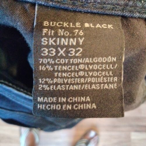 Hebilla Negra Hombre Talla 33 x 31 Ajuste No. Pantalones de mezclilla ajustados 76 elásticos lavado oscuro - Imagen 7 de 8