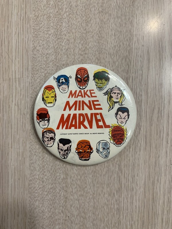 1967 MMMS MAKE MINE MARVEL MEMBERSHIP PIN BUTTON NM 3 1/4 INCHES ORIGINAL RARE