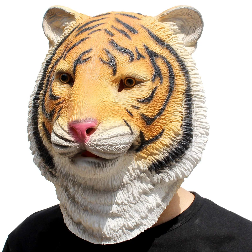Costume d'halloween Fête Masque de Latex Tête Animale Tigre - Photo 3/4