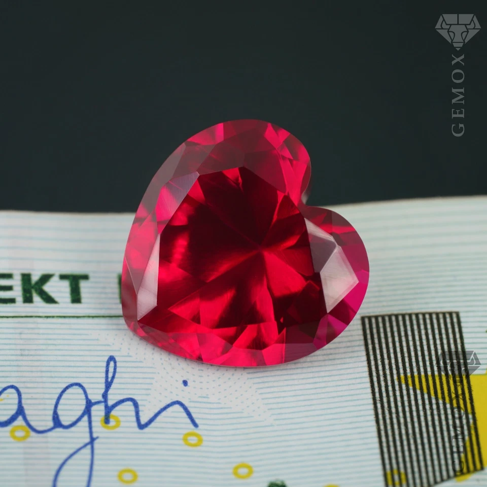 Ruby Loose Gemstone Heart Cut Genuine LabGrown Raspberry Red Stone Faceted Heart - Image 2 of 4