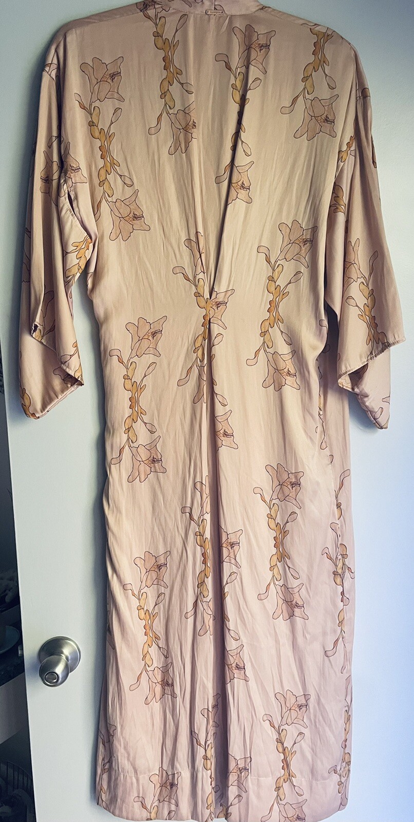 Cali Dreaming Blush Pink Kimono Dress Satin Robe w/… Gem