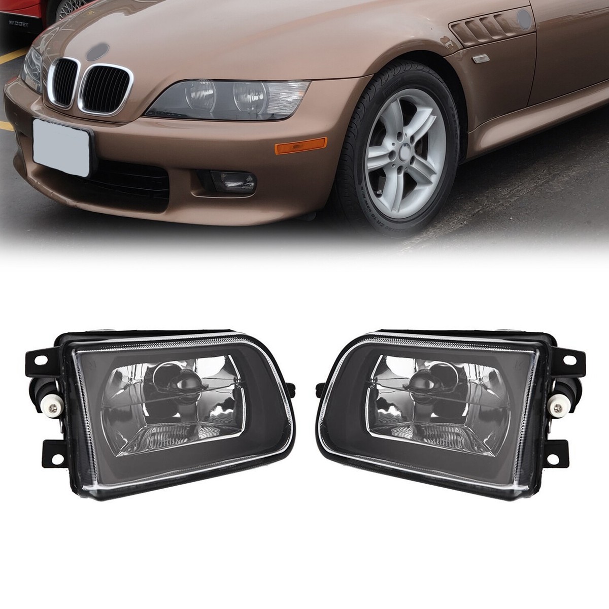 Pair Front Bumper Fog Light Cover For BMW E39 5-Series 1997-2000